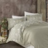 Lenjerie de pat verde Natura din satin de bumbac cu broderii albe și aplicații 3D, set Clasy