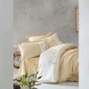 Lenjerie de pat Bruno Beige din satin bej cu broderie discretă, set Cotton Box