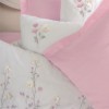 Lenjerie de pat roz și alb, broderii florale, 100% bumbac satinat, set 6 piese.