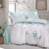 Lenjerie de pat Lena Mint alb și mentă cu broderii și aplicații 3D din bumbac satinat Cotton Box