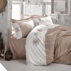 Lenjerie de pat Mira Beige bej și alb cu broderii și aplicații 3D din bumbac satinat Cotton Box