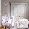 Lenjerie de pat Cotton Box Mita Lilac cu flori brodate alb și lila, bumbac satinat, 6 piese