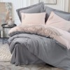 Lenjerie de pat brodata Cotton Box Sheen Grey din bumbac satinat gri si roz pudrat cu broderii delicate