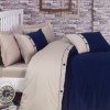 Lenjerie de pat Cotton Box din satin de lux, 6 piese, albastru închis, bej și maro, cu broderii discrete și elegante