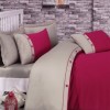Lenjerie de pat Cotton Box din satin de lux, 4 piese, fuchsia și bej, cu broderii discrete și elegante
