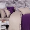 Lenjerie de pat Cotton Box din satin de lux, 4 piese, violet și bej, cu broderii discrete și elegante