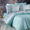 Lenjerie de pat Romance Juliette Verde Mentă cu broderie florală din bumbac satinat Marie Lou