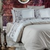 Lenjerie de pat Romance Juliette Bej cu broderie florală din bumbac satinat Marie Lou