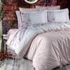 Lenjerie de pat Romance Juliette Pudră cu broderie florală din bumbac satinat Marie Lou