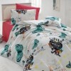 Lenjerie de pat Music cu fluturi și inscripții muzicale, culori turcoaz, negru și galben, bumbac 100%, set 4 piese