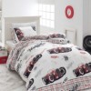 Lenjerie de pat Old Car cu mașini clasice și inscripții, culori alb, roșu și negru, bumbac 100%, set 4 piese ​
