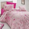 Lenjerie de pat 1 persoană roz cu design shopping și printese, ambalată în cutie elegantă
