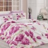 Lenjerie de pat Alize din bumbac ranforce cu design floral vibrant alb și mov