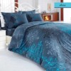 Lenjerie de pat Ranforce Bahar Aura V3 cu design floral albastru și gri