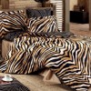 Lenjerie de pat Ranforce Bahar Bengal V1 cu design animal print cu dungi în nuanțe de negru și bej pe fundal crem.