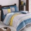 Lenjerie de pat Ranforce Bahar Home Citatic cu design modern în dungi albastre, galbene și gri pe fundal alb