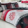 Lenjerie de pat ranforce Bahar Home Elmas v2 cu design modern, cercuri mari roșii cu motive vegetale și cercuri mici gri pe fundal alb, negru și gri