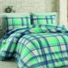 Lenjerie de pat ranforce Bahar Home Fantasia v4 cu design clasic în carouri verzi, alb și albastru