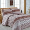 Lenjerie de pat ranforce Bahar Home Irene Brown cu design în dungi și modele florale maro și alb