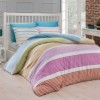Lenjerie de pat ranforce Bahar Home Linea v1 cu design modern în dungi multicolore pe fundal alb