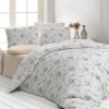 Lenjerie de pat din bumbac ranforce Bahar Karin V2 cu design floral delicat în nuanțe de galben pastel și gri pe fundal alb.