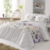 Lenjerie de pat Ranforce Bahar Nergis alb, mov și galben cu design floral din bumbac