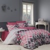 Lenjerie de pat Ranforce Bahar Riviera V2 cu design geometric modern în roz, gri și alb