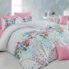 Lenjerie de pat Ranforce Bahar Sara alb, roz și albastru cu design floral și buline din bumbac