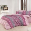 Lenjerie de pat Ranforce Bahar Valerie V1 cu design elegant în nuanțe de roz și gri decorată cu motive ornamentale și detalii geometrice
