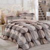 Lenjerie de pat Ranforce Bahar Zara V3 cu design modern în nuanțe de maro și bej decorată cu cercuri mari și dungi subtile