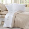 Lenjerie de pat din bumbac satinat Ahsen Nazenin Home, set 6 piese, design elegant cu broderie, culori bej și alb.