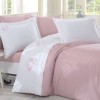Lenjerie de pat din bumbac satinat Ahsen Nazenin Home, set 6 piese, design elegant cu broderie, culori roz pudra și alb.