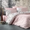 Lenjerie de pat din bumbac satinat Olivia Nazenin Home, set 6 piese, design elegant cu dantelă brodată, culoare roz pudra.