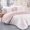 Lenjerie de pat din bumbac satinat Merletto Nazenin Home, set 6 piese, design elegant cu dantelă brodată, culoare roz pudra.
