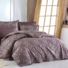 Lenjerie de pat Similar Brown bumbac satinat maro, design floral complex, detalii decorative, 6 piese