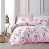 Lenjerie de pat Aida cu imprimeu floral roz, din bumbac satinat 100%, set de 6 piese