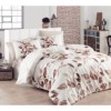 Lenjerie de pat cu frunze maro și bej pe fundal alb din bumbac satinat Class Home Collection, model Fadeks, set complet