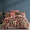 Lenjerie de pat Greta Terra, bumbac satinat, design frunze exotice coral, set 6 piese