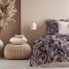 Lenjerie de pat satin de lux 6 piese Class Home Collection Marvin Bone cu imprimeu vegetal pe fundal inchis