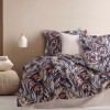Lenjerie de pat satin de lux 6 piese Class Home Collection Marvin Bone cu imprimeu vegetal pe fundal inchis