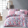 Lenjerie de pat Rainbow cu imprimeu cu flori multicolore și detalii roz, din bumbac satinat 100%, set de 6 piese