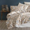 Lenjerie de pat satin de lux 6 piese Class Home Collection Vitale Floral cu imprimeu floral pe fundal bej caramel