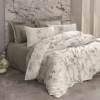 Lenjerie de pat model Florid Mink, design cu flori, material bumbac satinat, set 6 piese, culoare neutra.