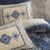Lenjerie de pat model Stasya Dark Blue, design albastru închis, material bumbac satinat, set 6 piese, motive complexe.
