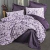 Lenjerie de pat model Willow Purple, design mov, material bumbac satinat, set 6 piese, flori delicate.