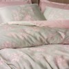 Lenjerie de pat satin de lux 6 piese Betula Roz Pudra Cotton Box cu flori si frunze in nuante de roz si gri