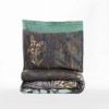 Lenjerie pat satin de lux 6 piese Cotton Box design cu frunze multicolore, Clorasa Verde