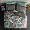 Lenjerie pat satin de lux 6 piese Cotton Box design cu frunze multicolore, Clorasa Verde