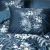 Lenjerie pat satin de lux 6 piese Cotton Box design cu frunze si flori Imvelo Albastru