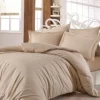 Lenjerie de pat satin de lux Nazenin Home Line Bej, design simplu cu dungi fine, 100% bumbac satinat, set 6 piese